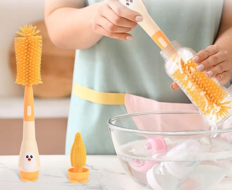 VICLOON 3-in-1 siliconen borstels voor het reinigen van flessen, fopspenen en rietjes 28cm