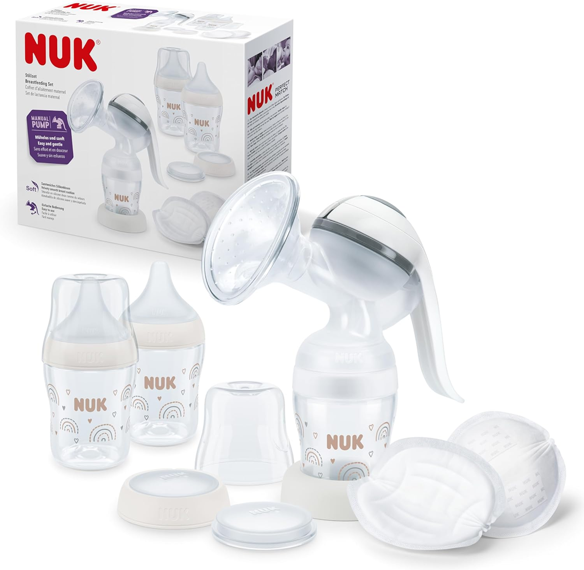 NUK pompă de sân manuală + set biberoane Perfect Match 150ml