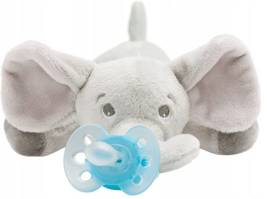 AVENT smoczek uspokajający z przytulanką 0-6m, pluszowy słoń z niebieskim smoczkiem PHILIPS AVENT