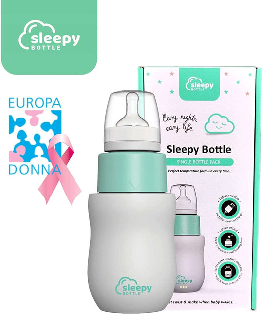 SLEEPY BOTTLE zestaw startowy podgrzewacz z butelk. Butelka dla niemowląt ze smoczkiem i podgrzewaczem, biało-miętowy