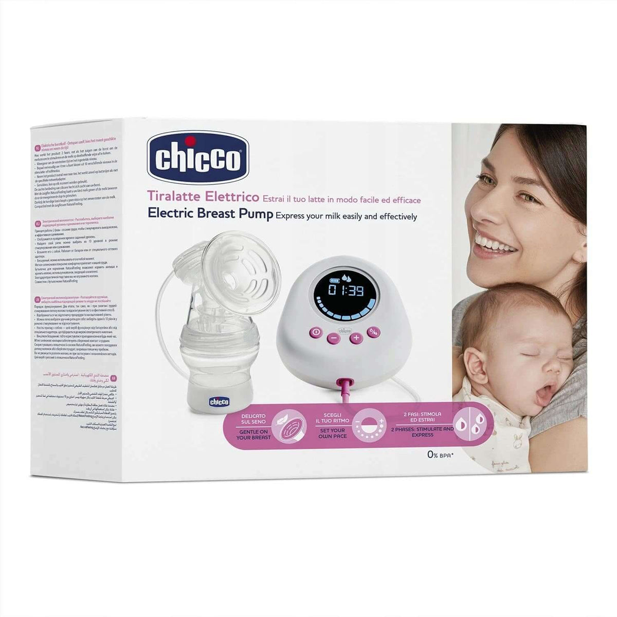 CHICCO Naturally laktator elektryczny różowy, dwufazowy, 0% BPA, w oryginalnym opakowaniu