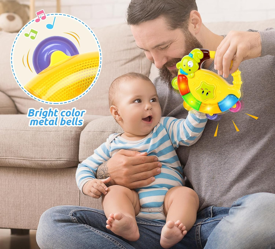 BAOLI interaktívna tamburína s melódiami, zvukmi a svetlami 16,5 x 17,5 cm