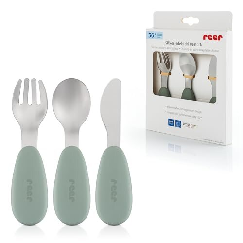 REER talheres infantis de silicone e aço 3 peças