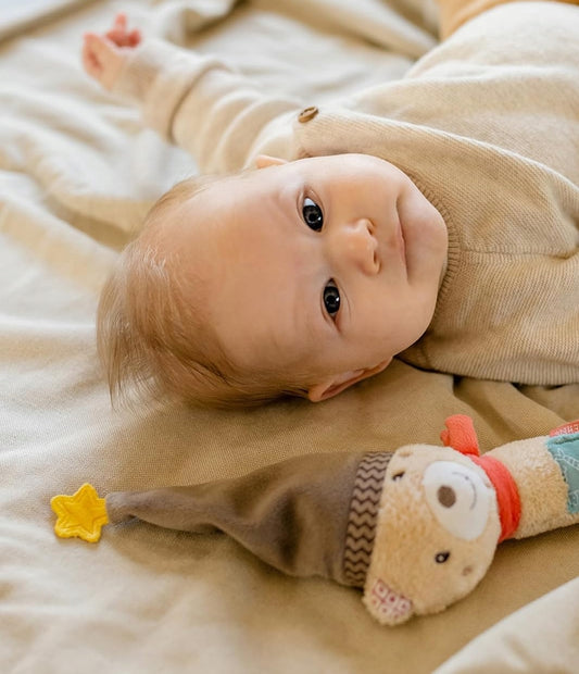 FEHN plyšová hrkálka s pískatkom MEDVEĎ BRUNO 17 cm