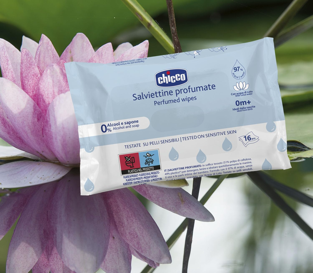 CHICCO duftende Feuchttücher mit Lotusblütenextrakt x16