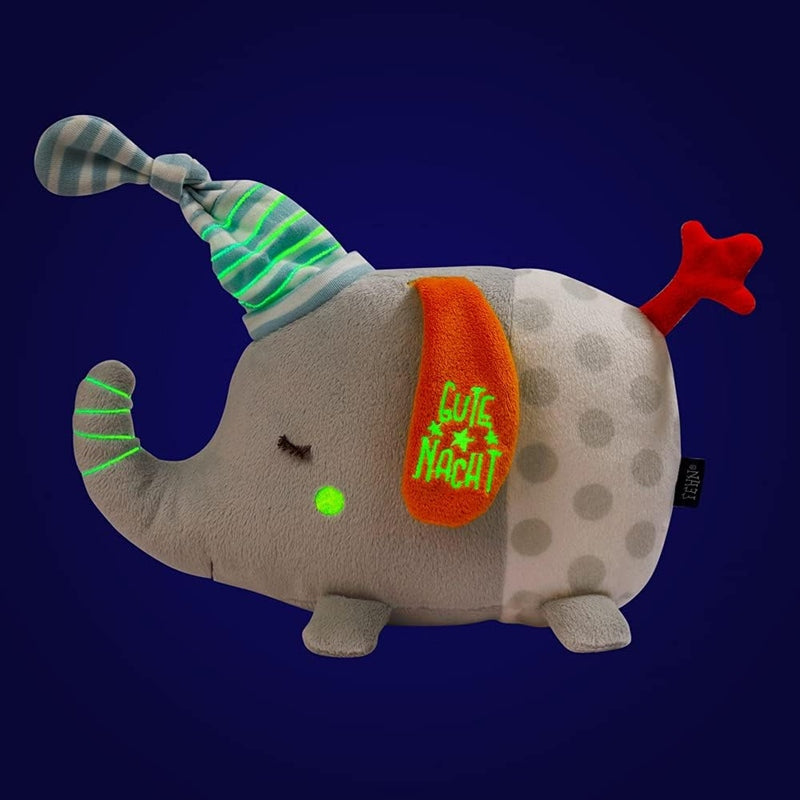FEHN knuffel met nachtlampje 4 kleuren en lichtgevende borduursel OLIFANT