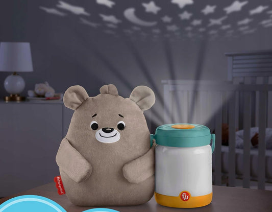 FISHER-PRICE uspokajacz przytulanka dźwięki projektor lampka ze świetlikami, miś z projektorem gwiazd