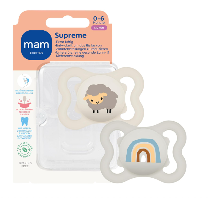MAM Supreme suzetă din silicon 0-6 luni x2