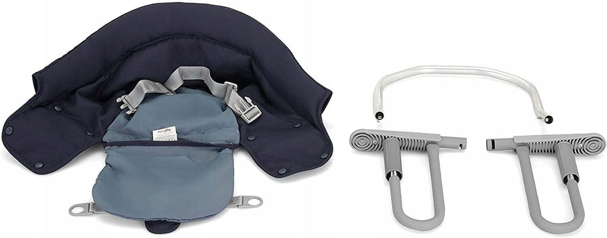 INGLESINA krzesełko turystyczne mocowane do stołu, granatowe, z pasami bezpieczeństwa i praktycznym uchwytem