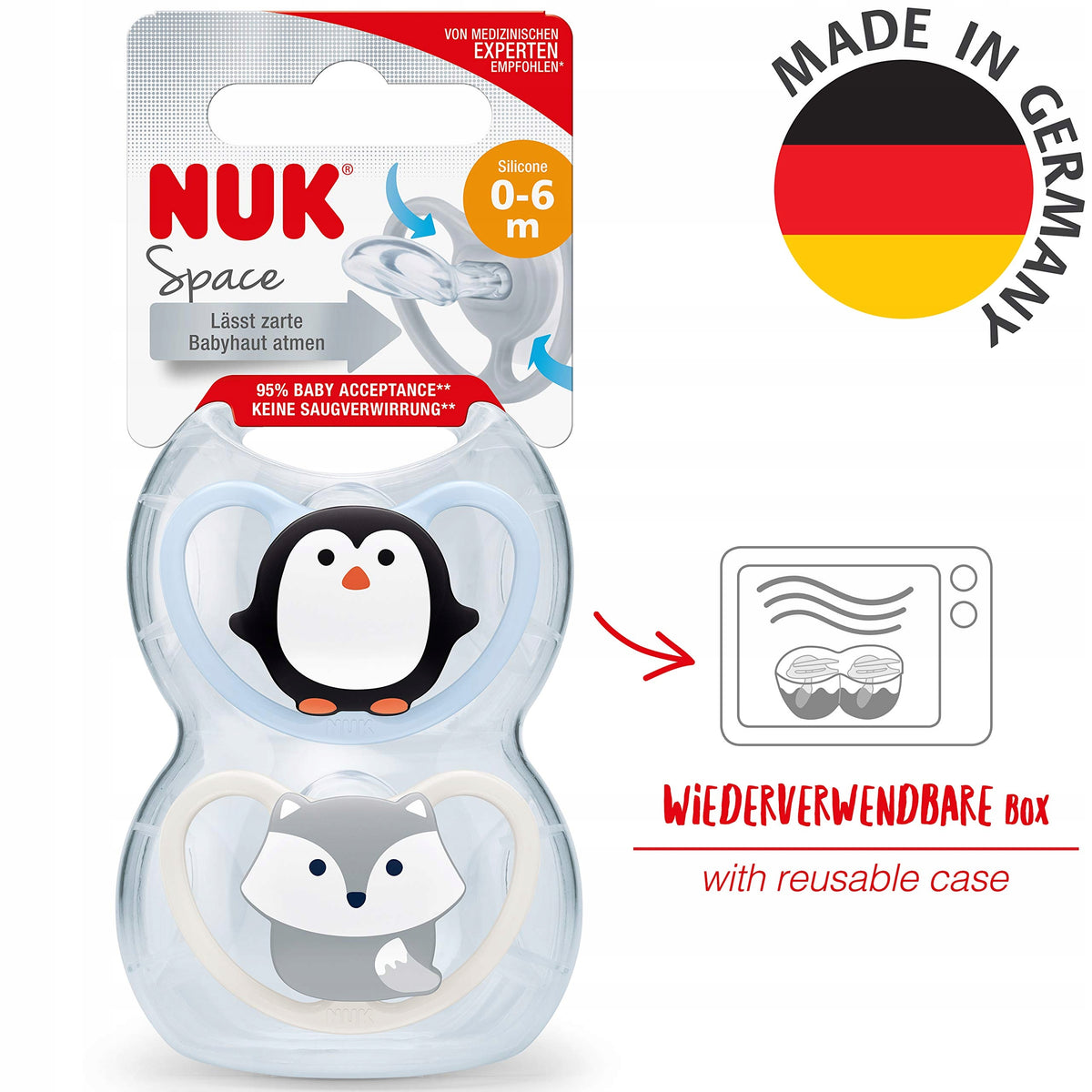 NUK Space залъгалка силикон x2 0-6msc +box