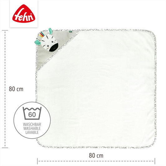 FEHN zebra handdoek met capuchon 80x80 cm
