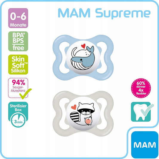 MAM SUPREME suzetă din silicon 0-6 luni x2