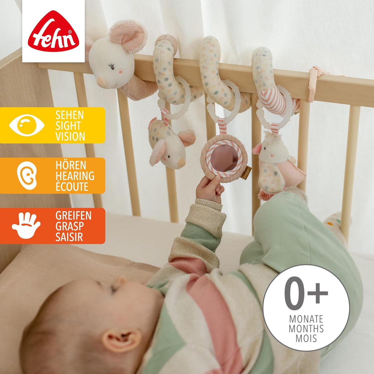 FEHN spirale suspendue pour poussette lit siège SOURIS 35 cm broderie lumineuse