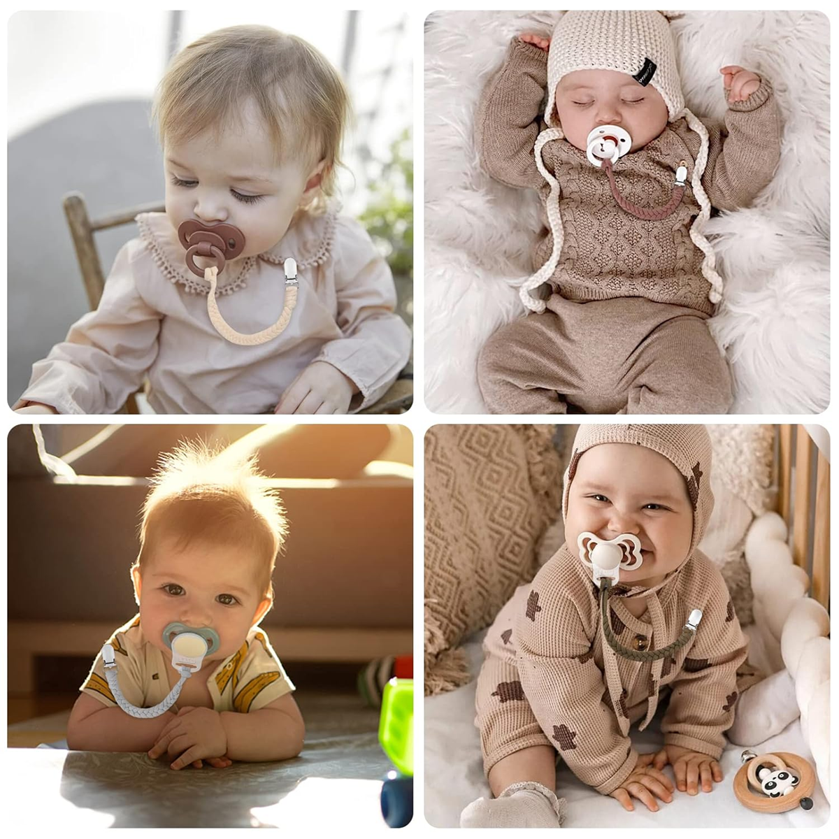ANNHAO Schnullerkette aus Baumwolle mit Clip 22 cm BEIGE
