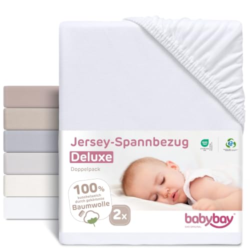 BABYBAY Deluxe prześcieradła jersey 89x50 cm białe 2 szt.