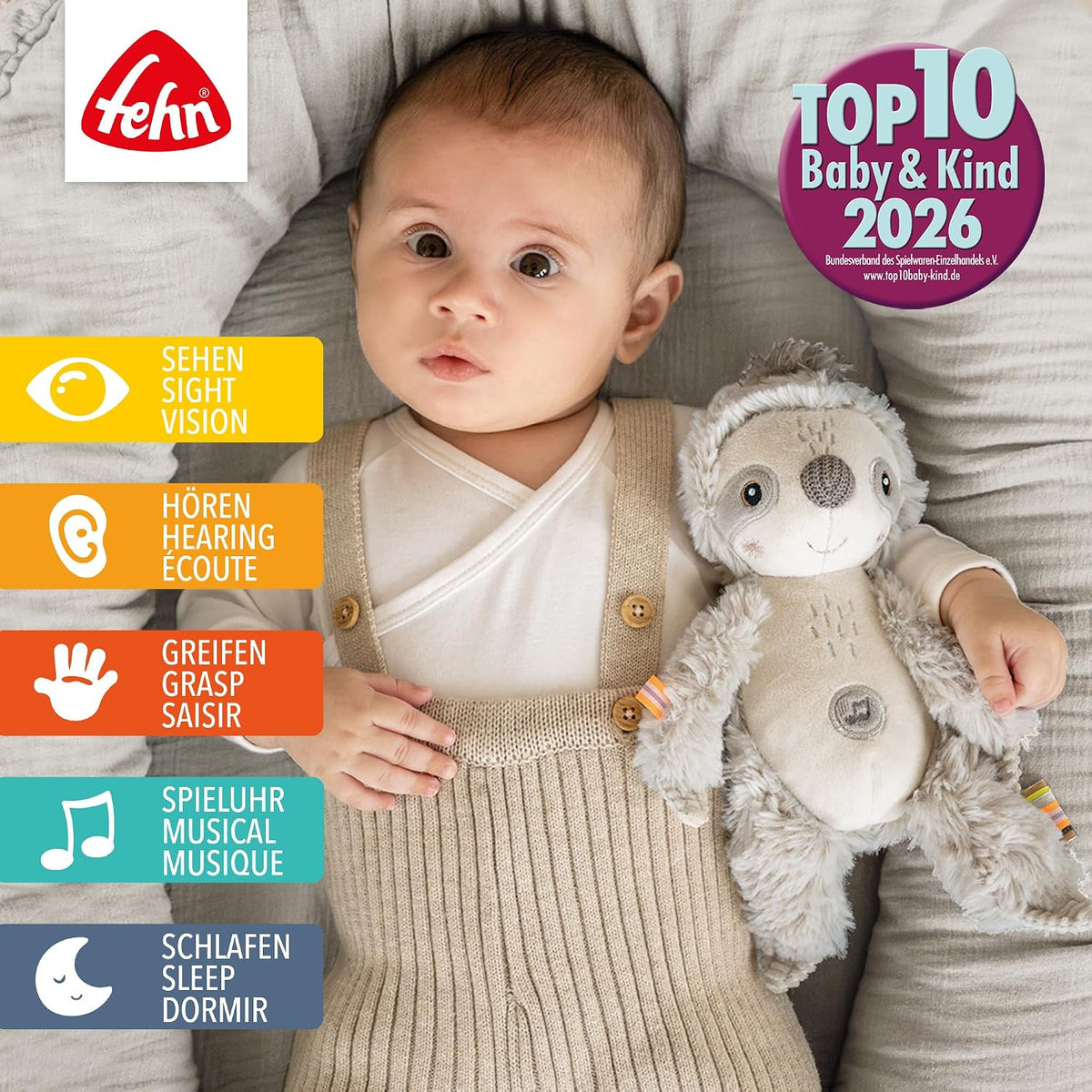 Jucărie de alint leneș FEHN cu senzor Cry 19 cm