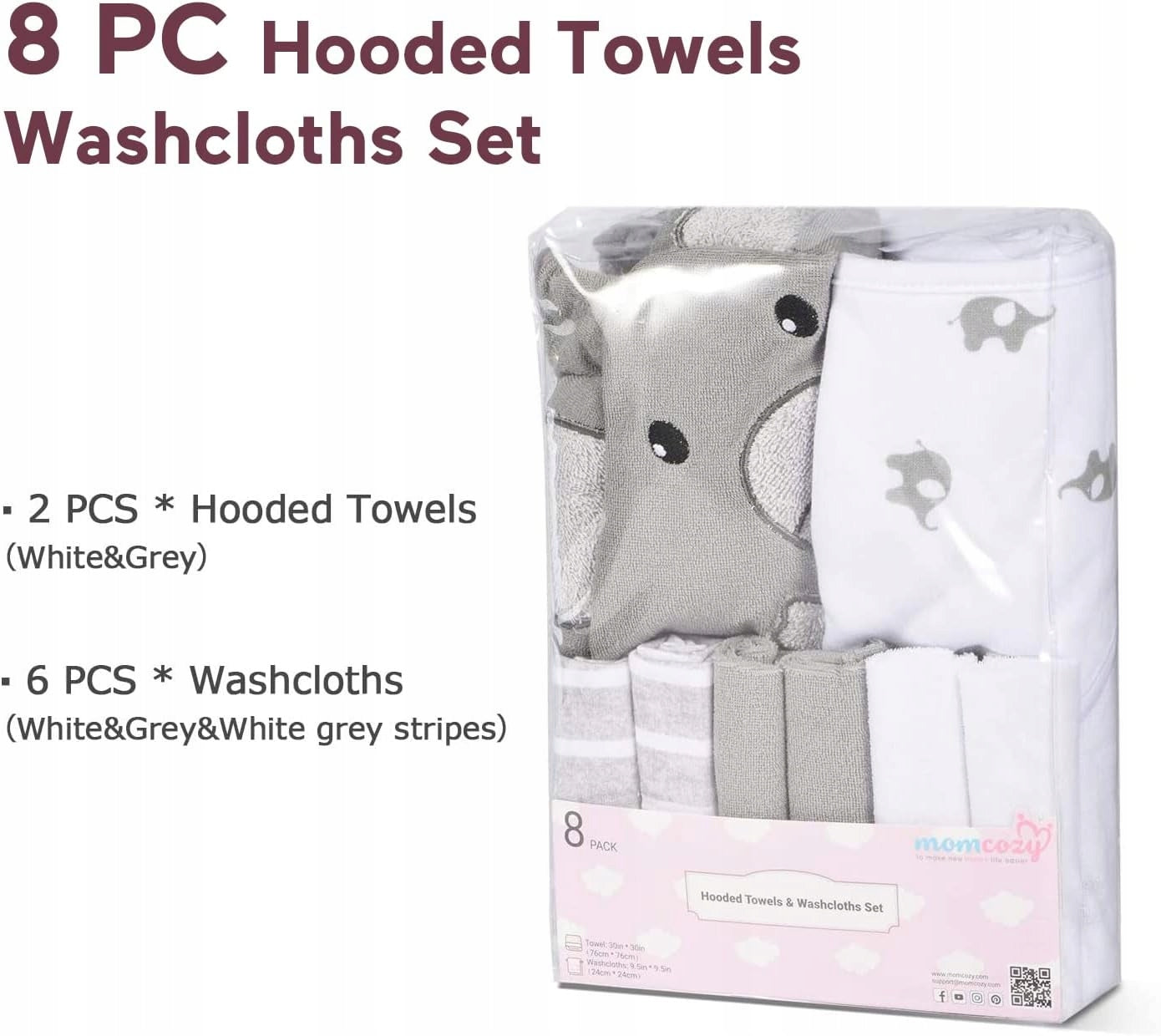 MOMCOZY kapucnis törölköző x2 76x76 +6 db 24x24-es mosdókendő