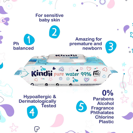 KINDII Pure Water 99 chusteczki nawilżane wodą x60 – zdjęcie produktu 2