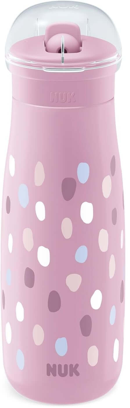 NUK Mini-Me Flip stalowa butelka ze słomką i ustnikiem 500 ml 12 m+ różowa, odporna na rozlewanie