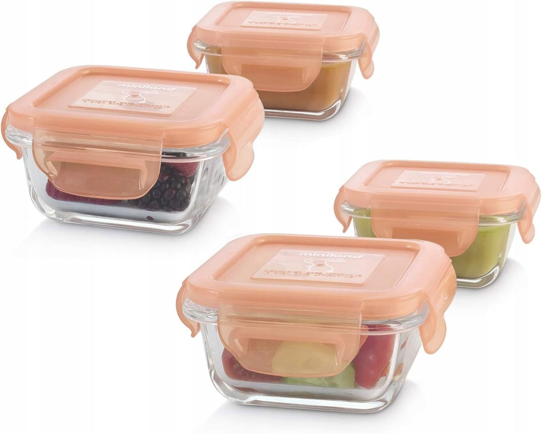 MINILAND NaturSquare Glasbehälter 160 ml 4 Stück KANINCHEN