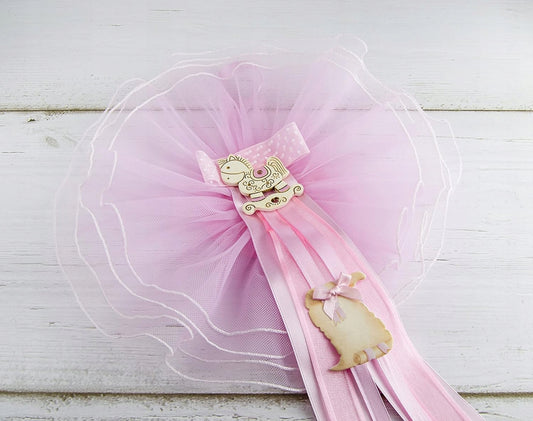 MARELI kokarda na narodziny dziecka 32 cm ceramika tiul satyna – zdjęcie produktu 2