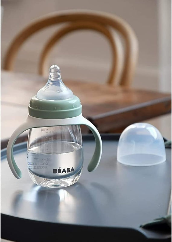BEABA Trainingsflasche 2in1 auslaufsicherer Becher mit zwei Mundstücken 210 ml 4 Monate+