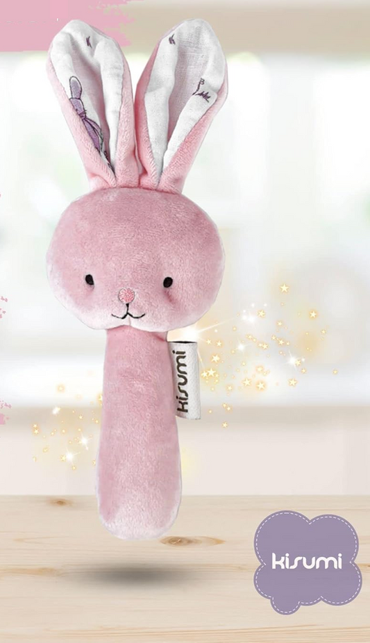 KISUMI ensemble couette, bavoir et hochet en peluche LAPIN