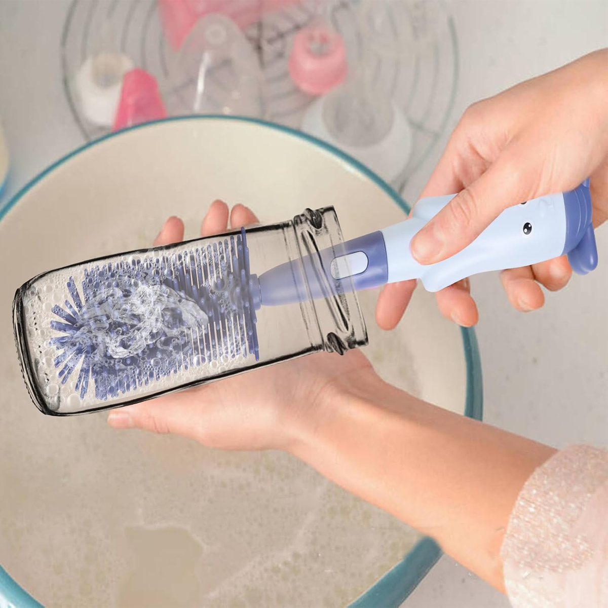 ABIRDON 3v1 silikónové kefky na čistenie fliaš, cumlíkov a slamiek 28cm