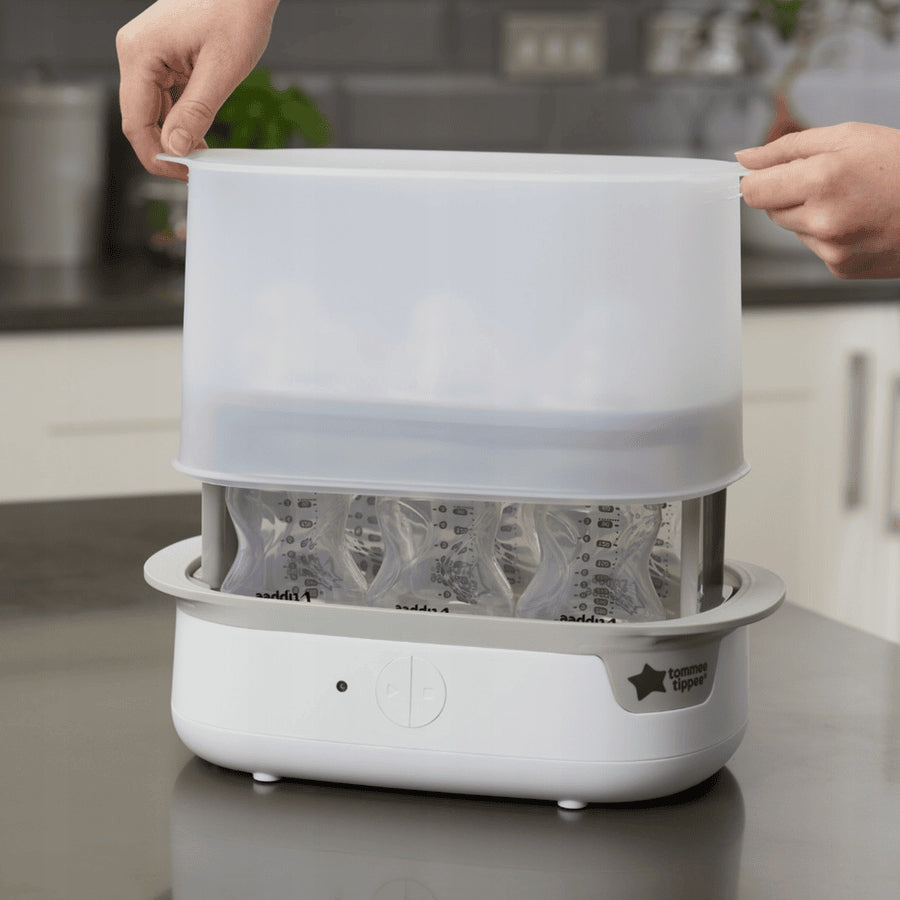 TOMMEE TIPPEE elektryczny sterylizator parowy z butelkami dla niemowląt, zabija 99,9% bakterii