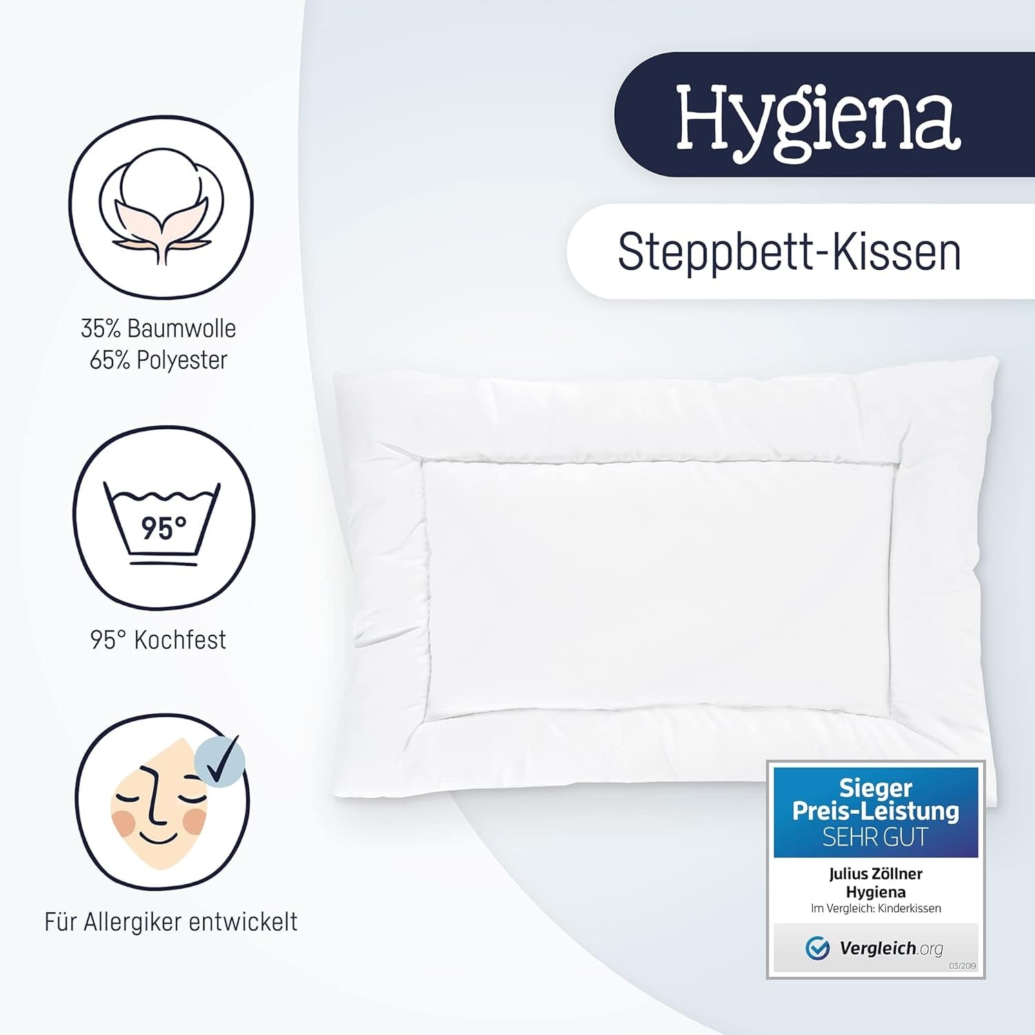 JLUIUS ZOLLNER Hygienainfant pillowquilt dimensions 40 x 60 cmFilling: soft polyester fleece, pillowcase: 100%
