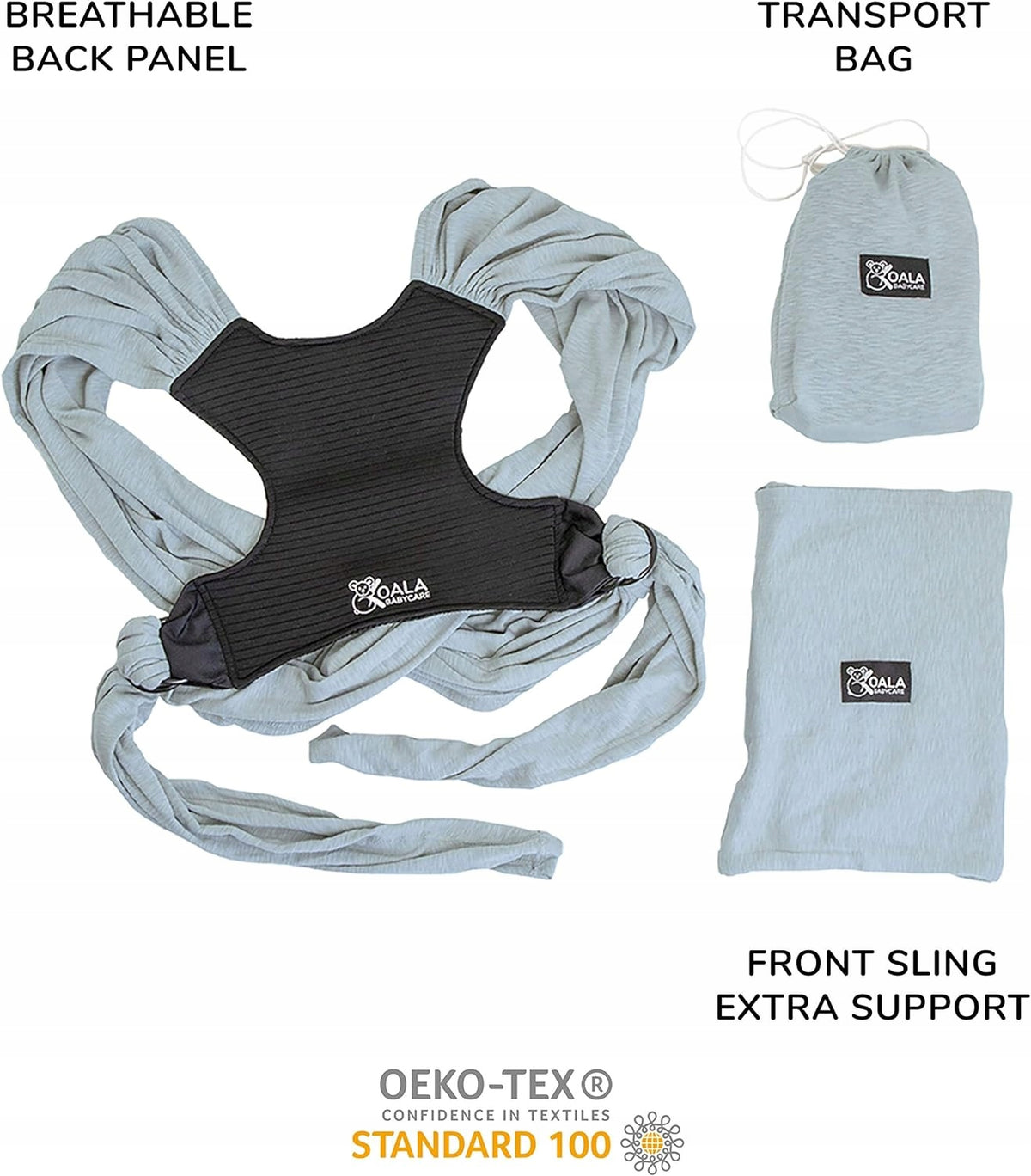 KOALA BABYCAREbaby sling/carriercolour blueage 0m +max. weight 10 kgmaterial 95% cotton, 5% spandexused