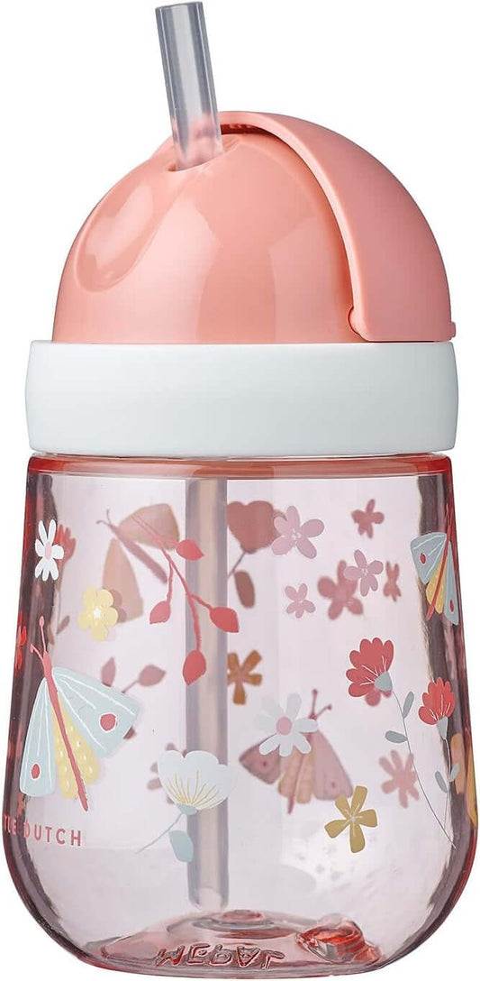 MEPAL Straw Cup kubek niekapek ze słomką 9 m+ 300 ml ŁĄKA różowy kubek z kwiatowym wzorem