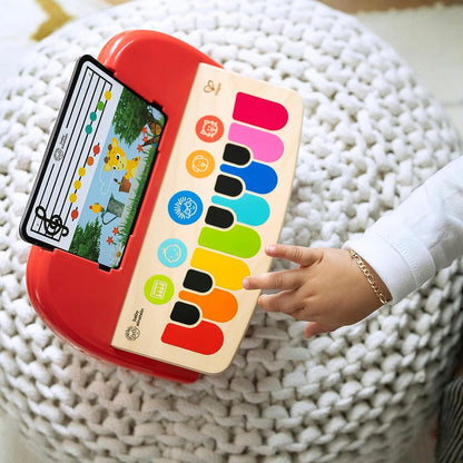 HAPE Cal's First drewniane pianinko dotykowe z nutkami 6 melodii, czerwone, dla dzieci 6 m+