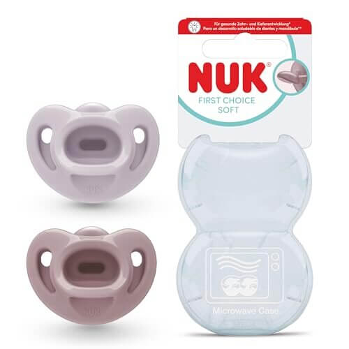 NUK First Choice Soft smoczki uspokajające 2 szt. 0-6 mies. silikonowe smoczki różowe z etui