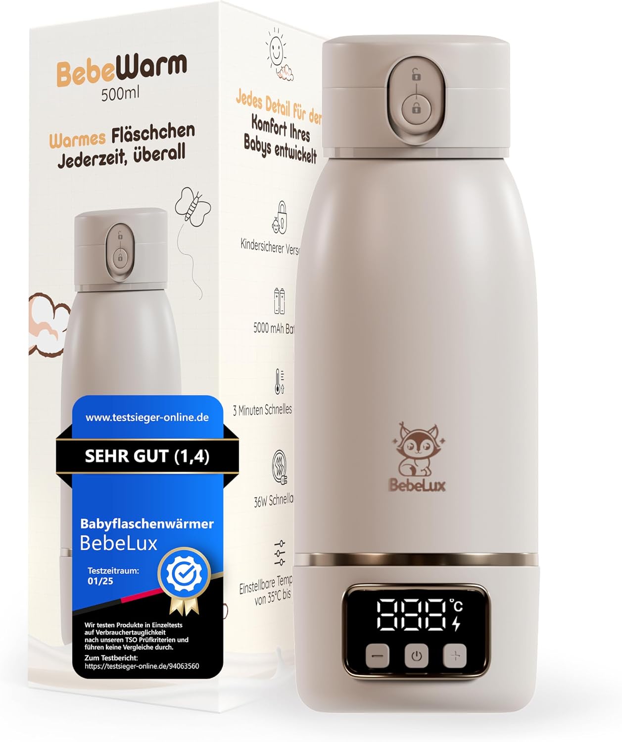 BEBELUX BebeWarm tragbarer USB-Wärmer 3'