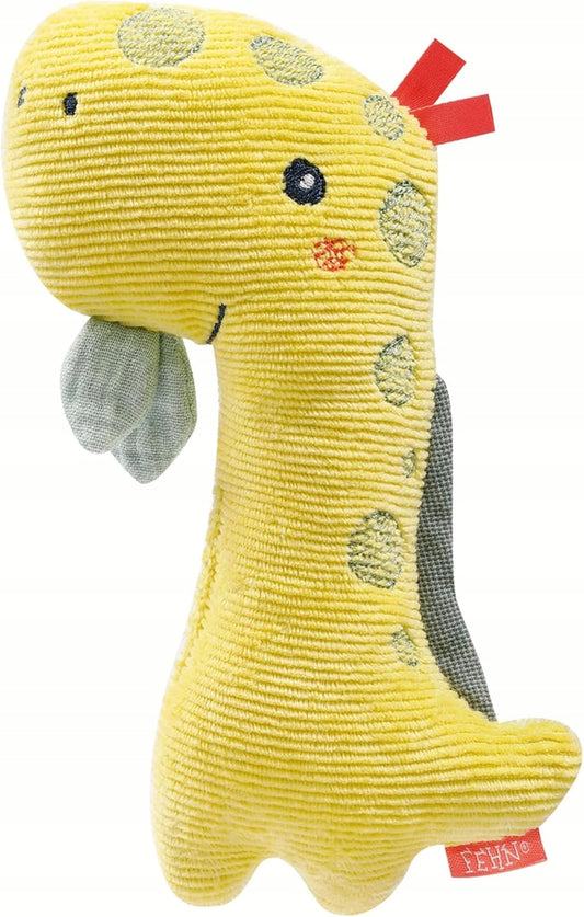 FEHN plišasta ninica z ropotuljico in piskajočo igračko DINO 17,5 cm