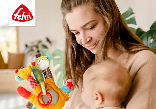 FEHN Safari bábkesztyű csörgővel, csörgőfogóval és tükörrel