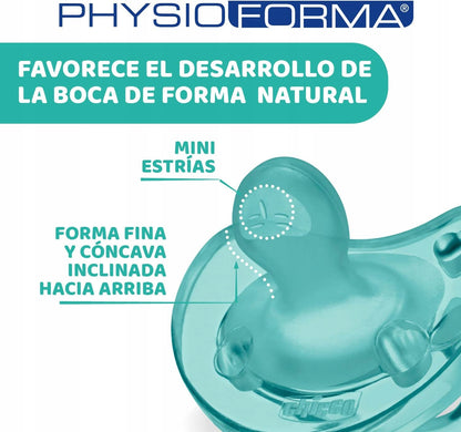 CHICCO PhysioForma smoczek x4 16-36m, silikonowy smoczek uspokajający PhysioForma wspierający naturalny rozwój ust