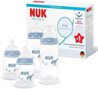 NUK First Choice zestaw 4x butelka 150/300 ml smoczki S/M 0-3m+ WIELORYB