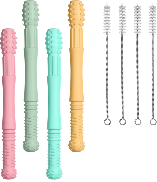 VICLOON silikonové kousátko masážní 4 kusy + 4 kartáčky na čištění 17 cm