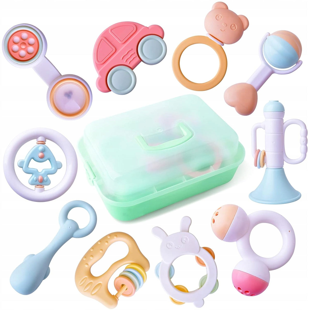 TOYABI Baby Rattles zestaw grzechotek 10 sztuk + pudełko do przechowywania