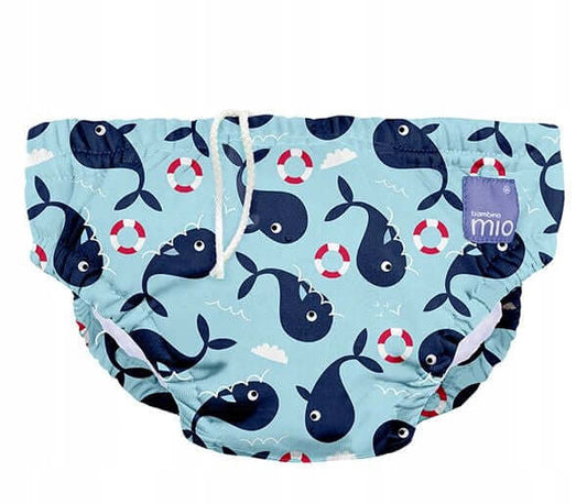 BAMBINO MIO pielucha do pływania wieloryb 6-12 msc. pielucha basenowa dla niemowląt w wzór wielorybów