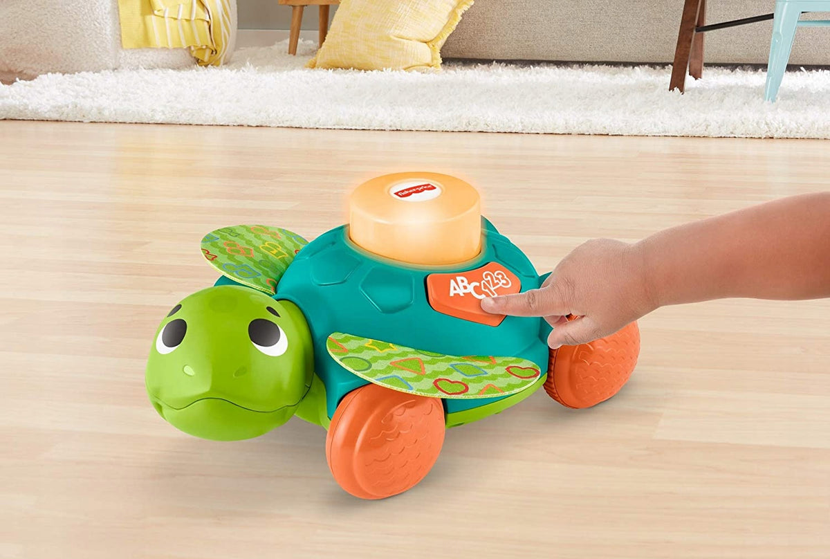 FISHER-PRICE GXK35 interaktywny żółw j.niemiecki, zielona zabawka edukacyjna z przyciskami i światłem
