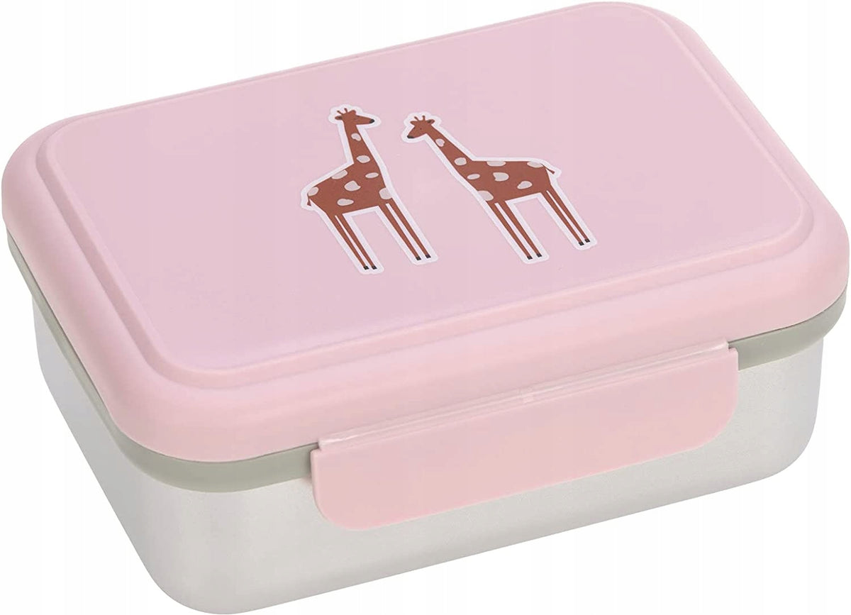 LASSIG Adventure PUDEŁKO ŚNIADANIOWE stal nierdzewna różowe z żyrafami, lunchbox dla dzieci do szkoły