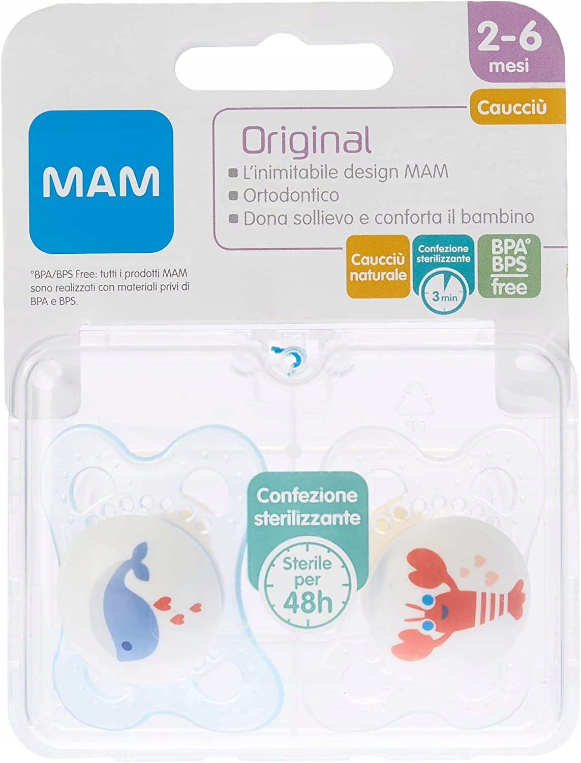 MAM ORIGINAL smoczek uspokajający 2-6m box steryli KAUCZUK