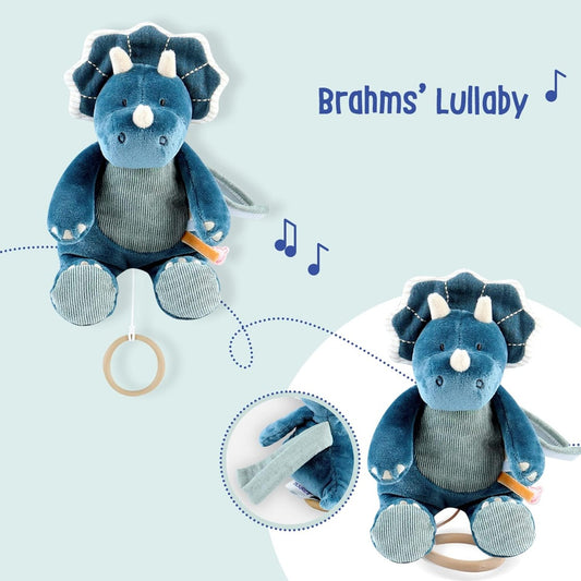 NOUKIE'S plyšová hračka s hudební skříňkou "Brahmsova kolébka" TRICERATOPS 20 cm