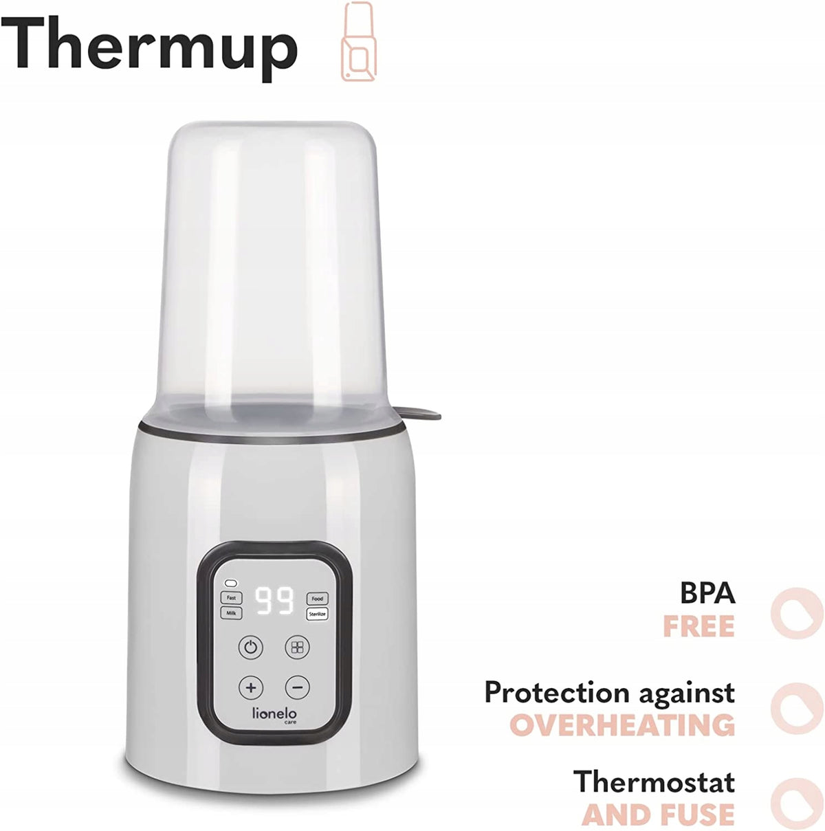 LIONELO podgrzewacz do butelek Thermup, 5w1, BPA free, ochrona przed przegrzaniem i sterylizacja