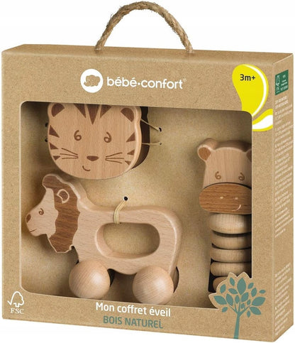BEBE CONFORT set de jucării din lemn cu zornăitoare, 3 luni+