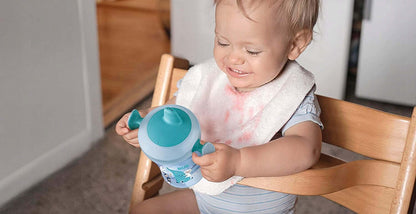 NUK Trainer Cup KUBEK NIEKAPEK lew i zebra 6 m+ 230 ml kubek dla dziecka z uchwytami i niebiesko-zielonym motywem