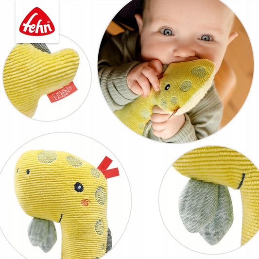 FEHN plüss ölelgetős játék csörgővel és sípolóval DINO 17,5 cm